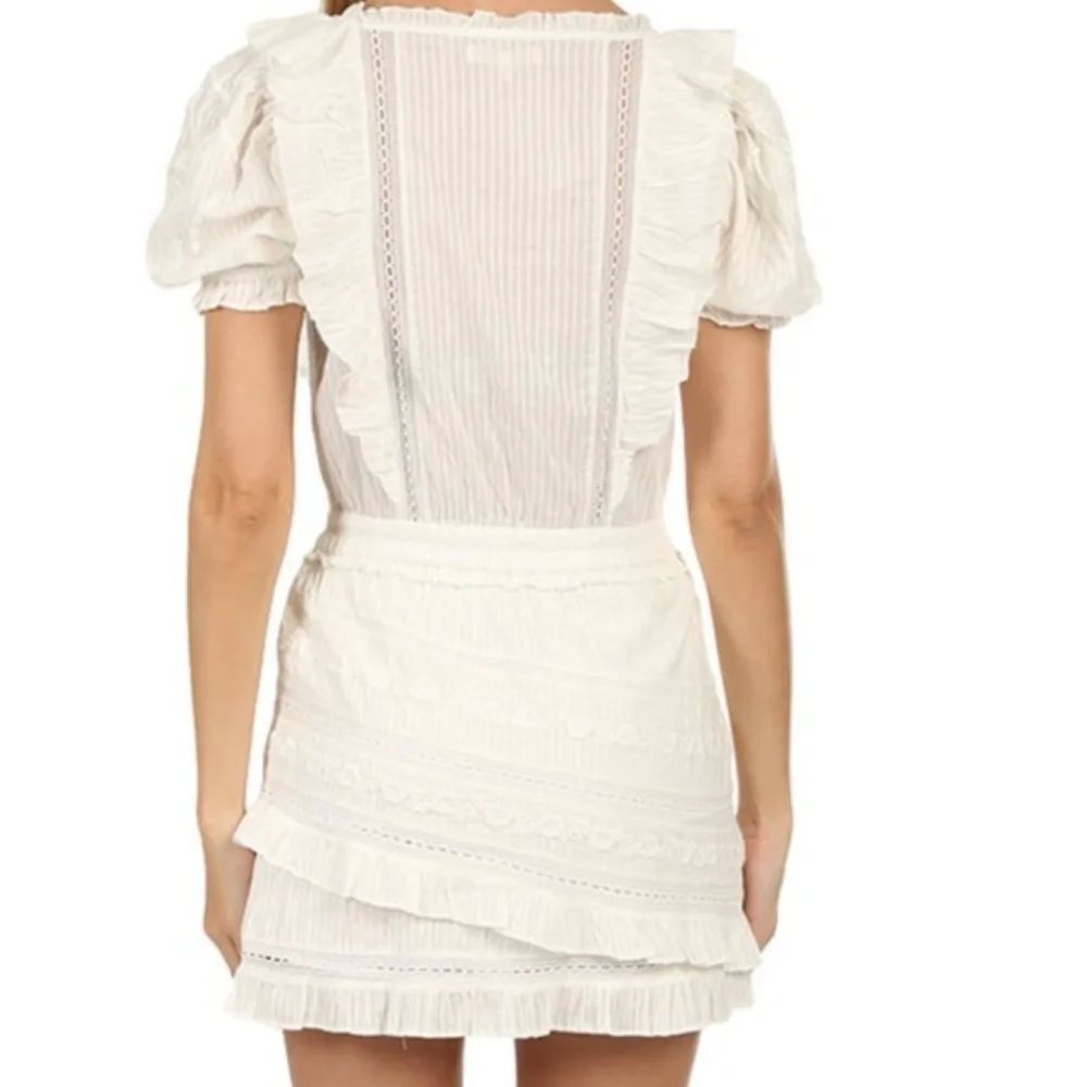 LoveShackFancy White Embroidered Ruffled Mini Dress - Picture 6 of 6